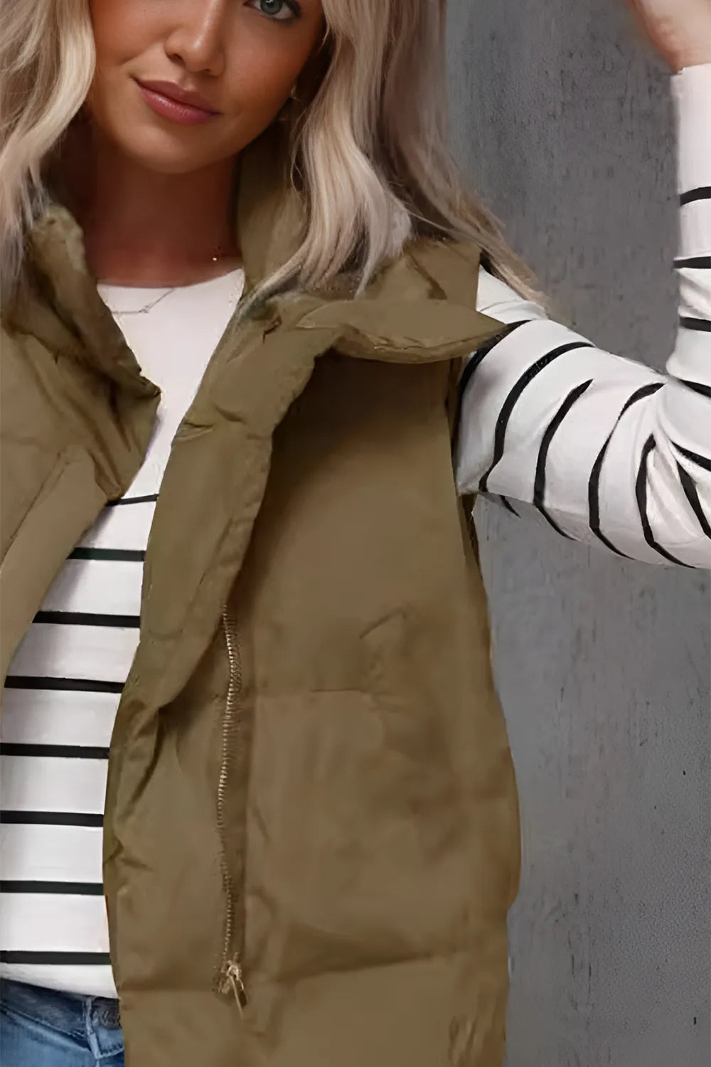 Zip Up Vest Coat with Pockets, view 4