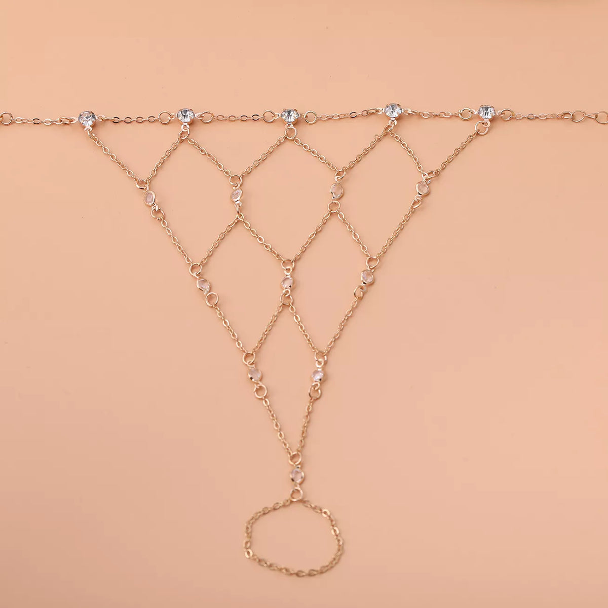 Elegant Gold Chain Hand Bracelet with Rhinestone Accents