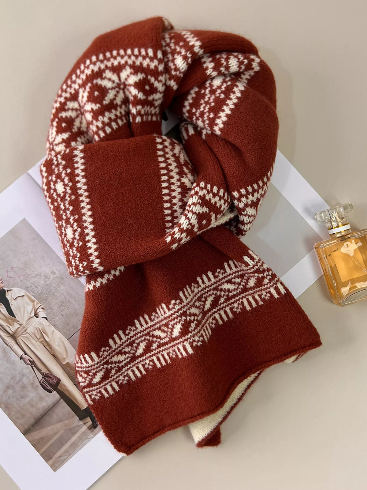 Winter Snowflake Pattern Knitted Scarf - Lilixa.store