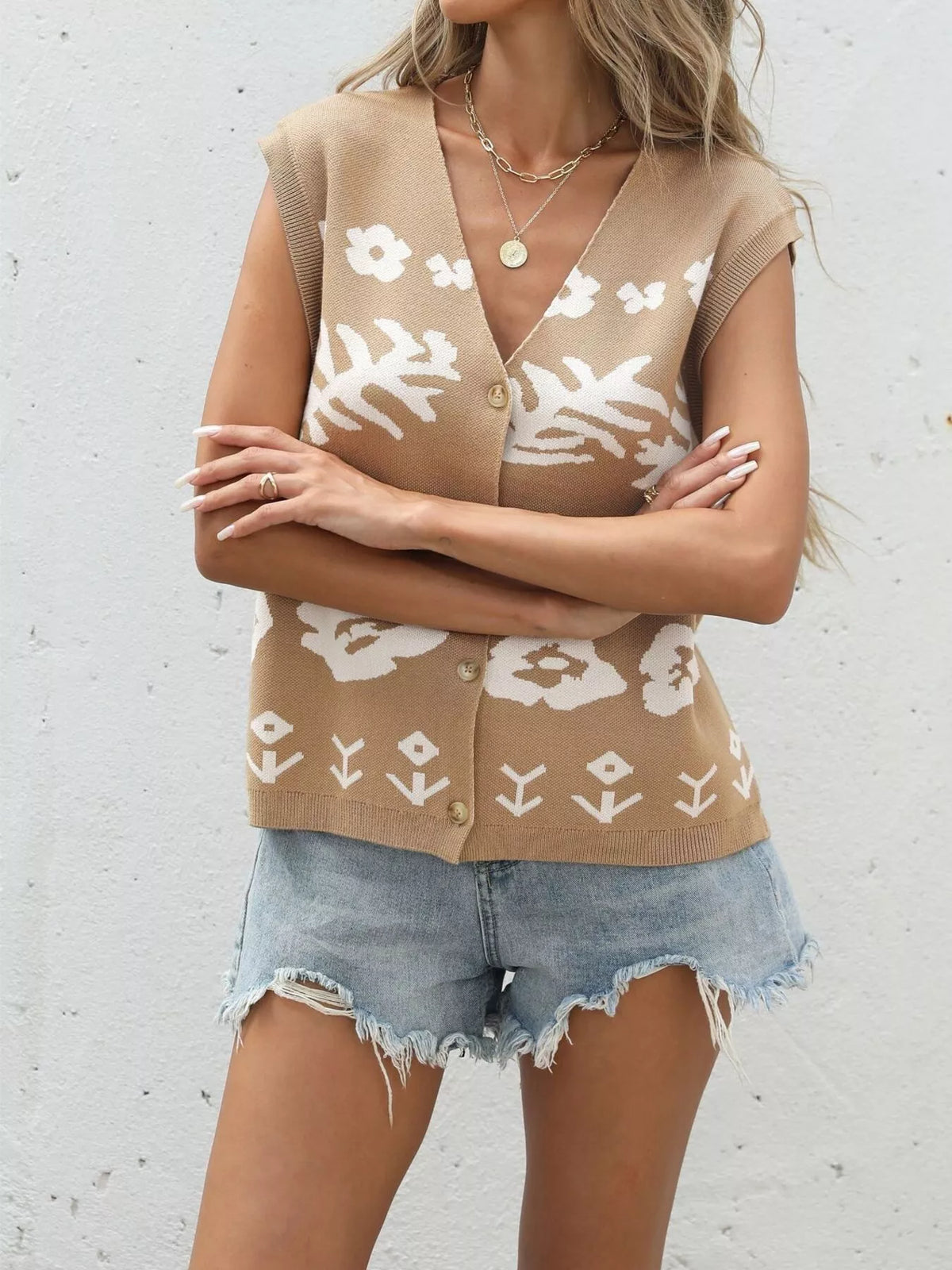 Floral V-Neck Sleeveless Vest - Lilixa.store
