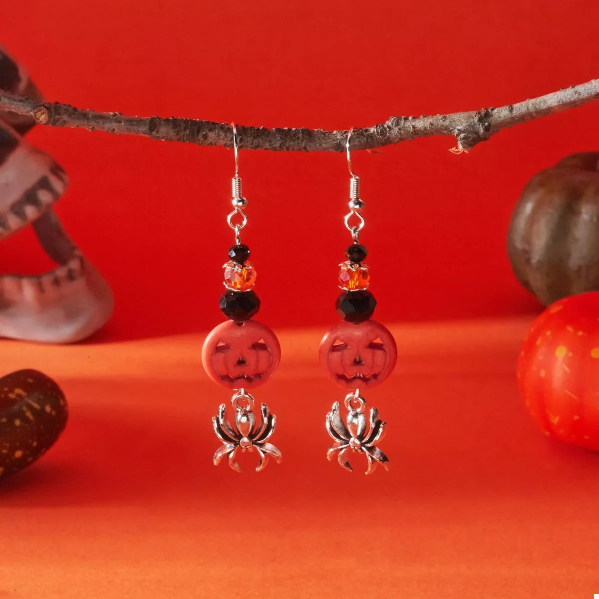 Halloween Spider Pumpkin Drop Earrings - Lilixa.store
