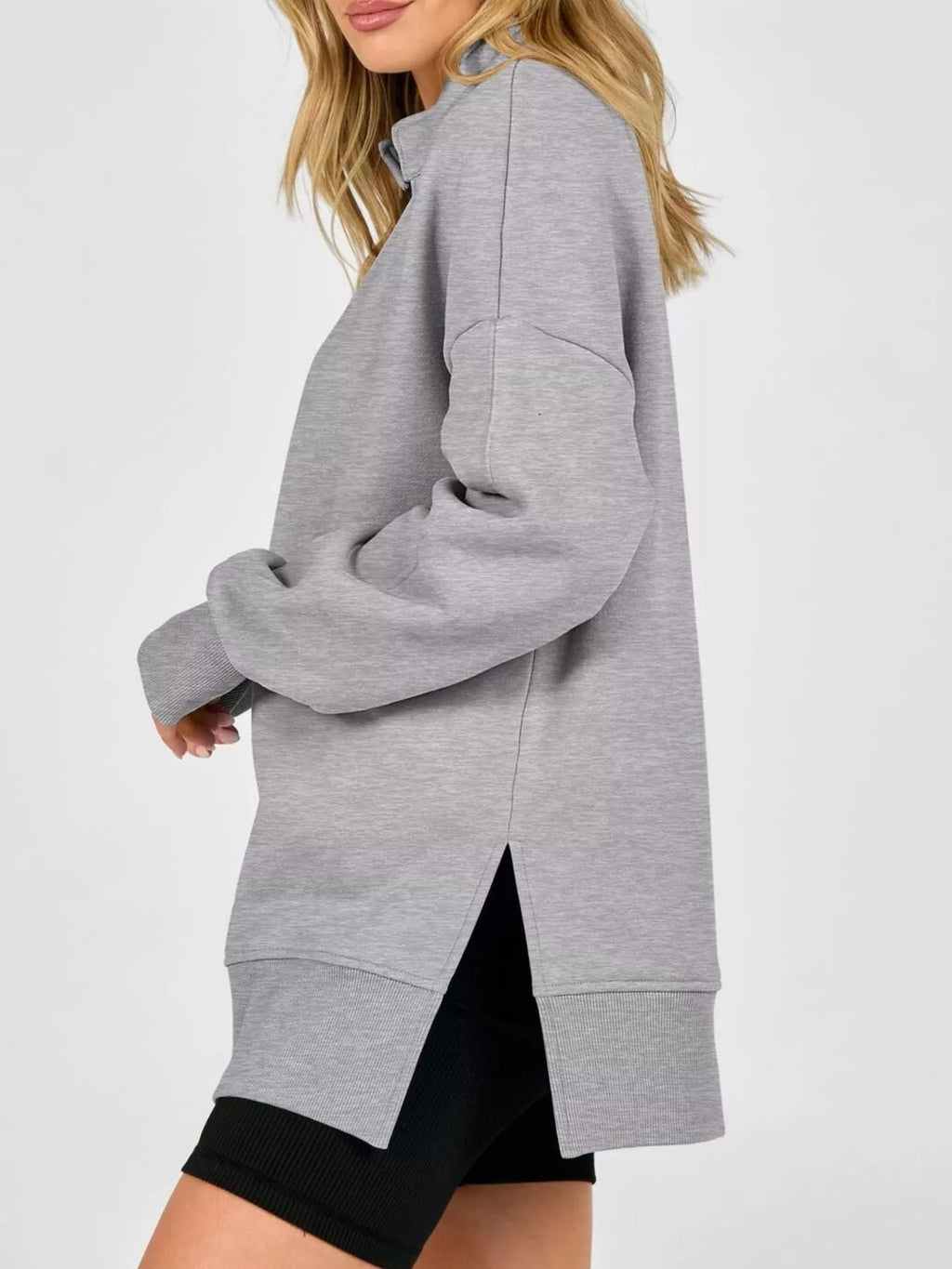 Quarter-Zip Dropped Shoulder Sweatshirt - Lilixa.store
