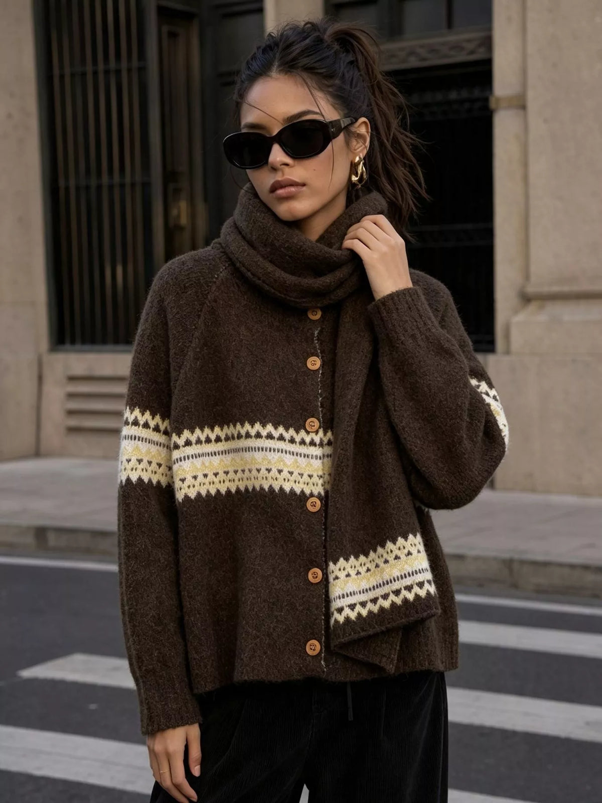 Geometric Button Down Knit Cardigan, view 9
