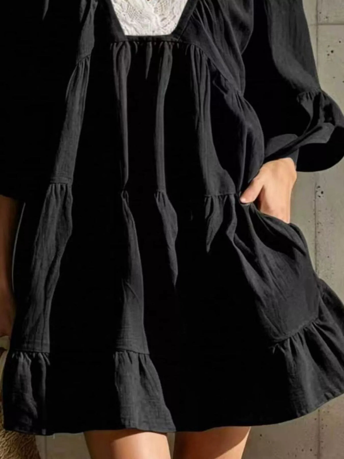 Full Size Lace Trim Puff Sleeve Mini Dress Plus Size