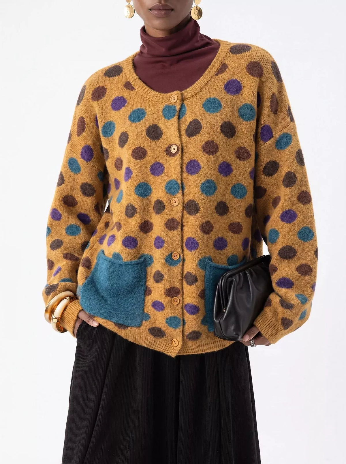 Full Size Polka Dot Button Down Cardigan Plus Size - Lilixa.store