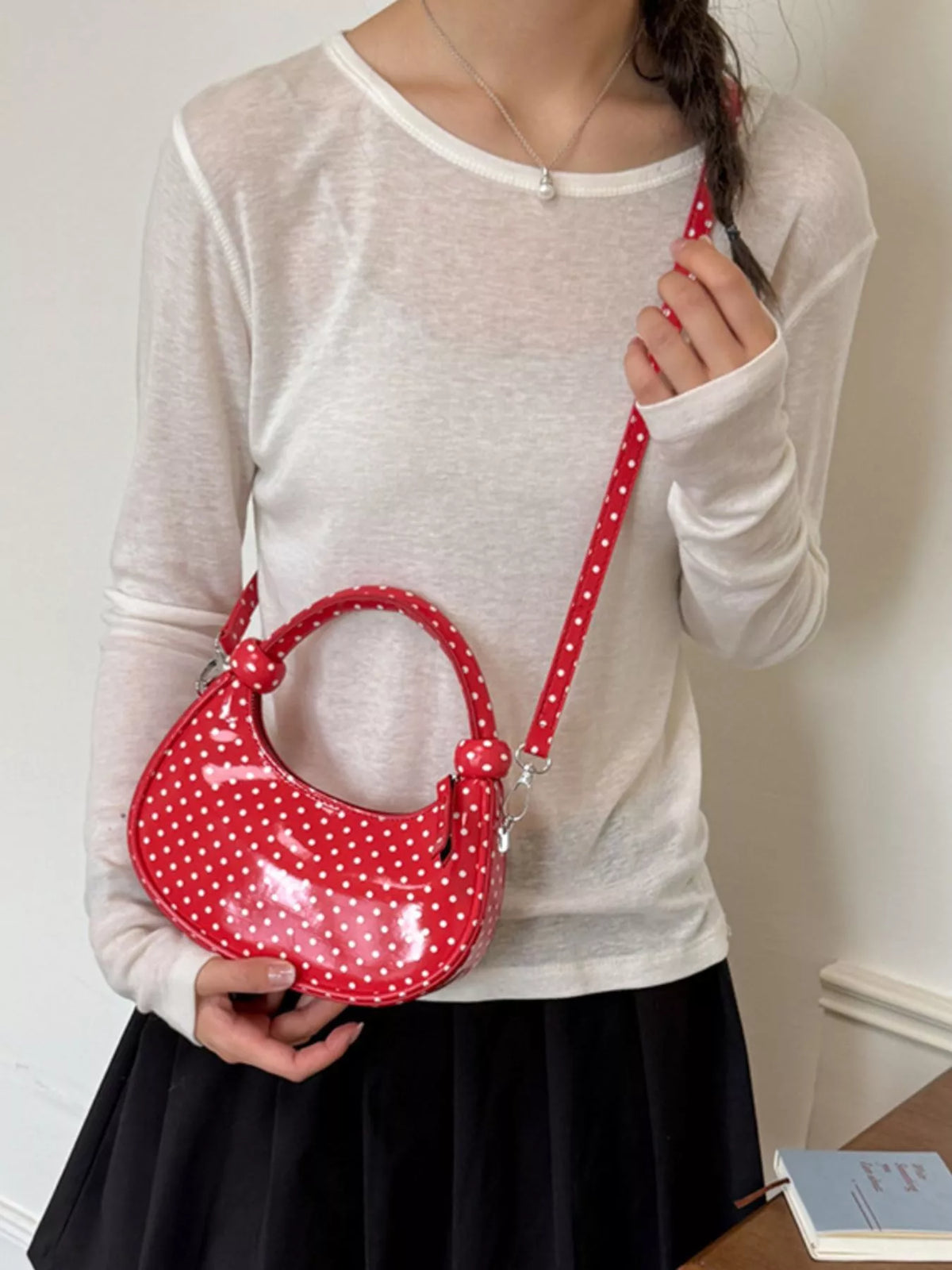 Polka Dot Crescent Crossbody Bag - Lilixa.store