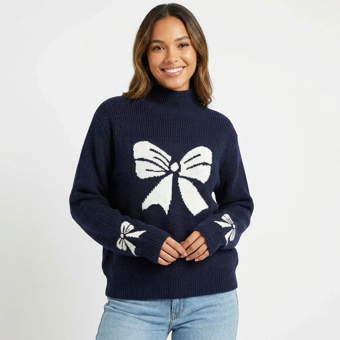 Bowknot Pattern Mock Neck Sweater | Bowknot Pattern Mock Neck Sweater | Lilixa
