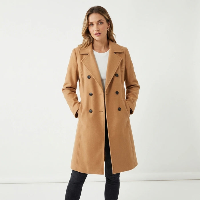 Full Size Double-Breasted Lapel Collar Coat Plus Size in Khaki