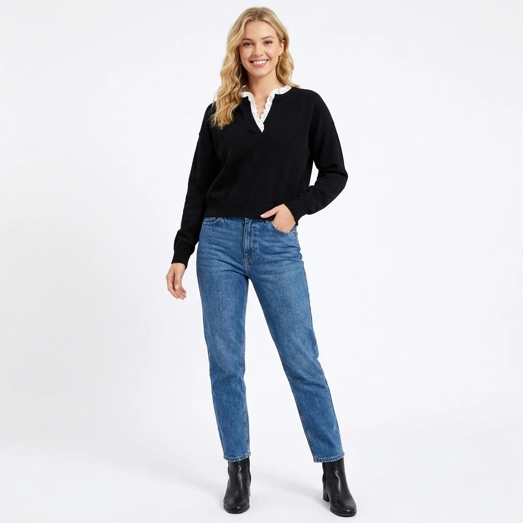 Lace Trim Dropped Shoulder Sweater | Lace Trim Dropped Shoulder Sweater | Lilixa