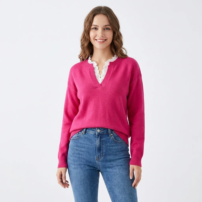Lace Trim Dropped Shoulder Sweater | Lace Trim Dropped Shoulder Sweater | Lilixa