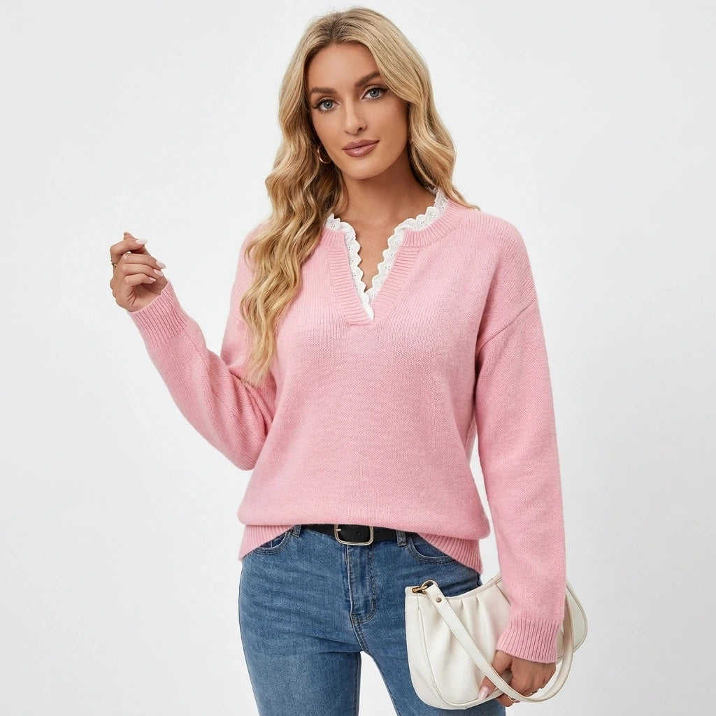 Lace Trim Dropped Shoulder Sweater | Lace Trim Dropped Shoulder Sweater | Lilixa