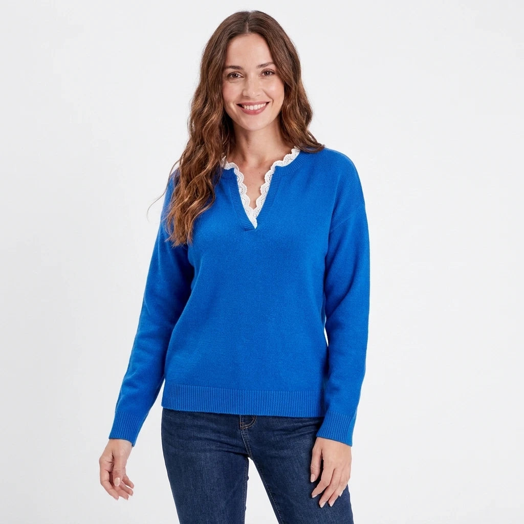 Lace Trim Dropped Shoulder Sweater | Lace Trim Dropped Shoulder Sweater | Lilixa