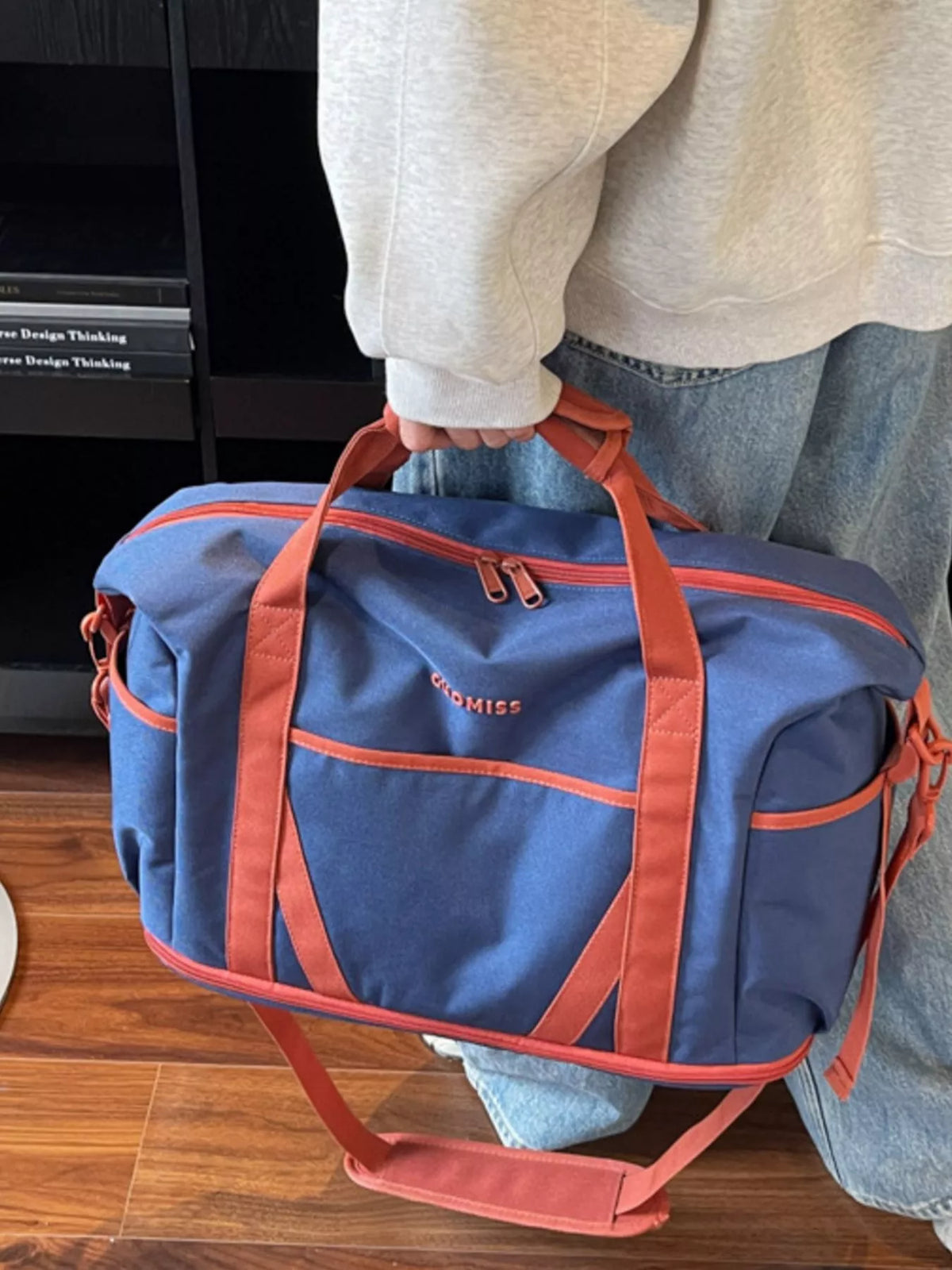 Contrast Oxford Cloth Travel Bag in Blue, view 3