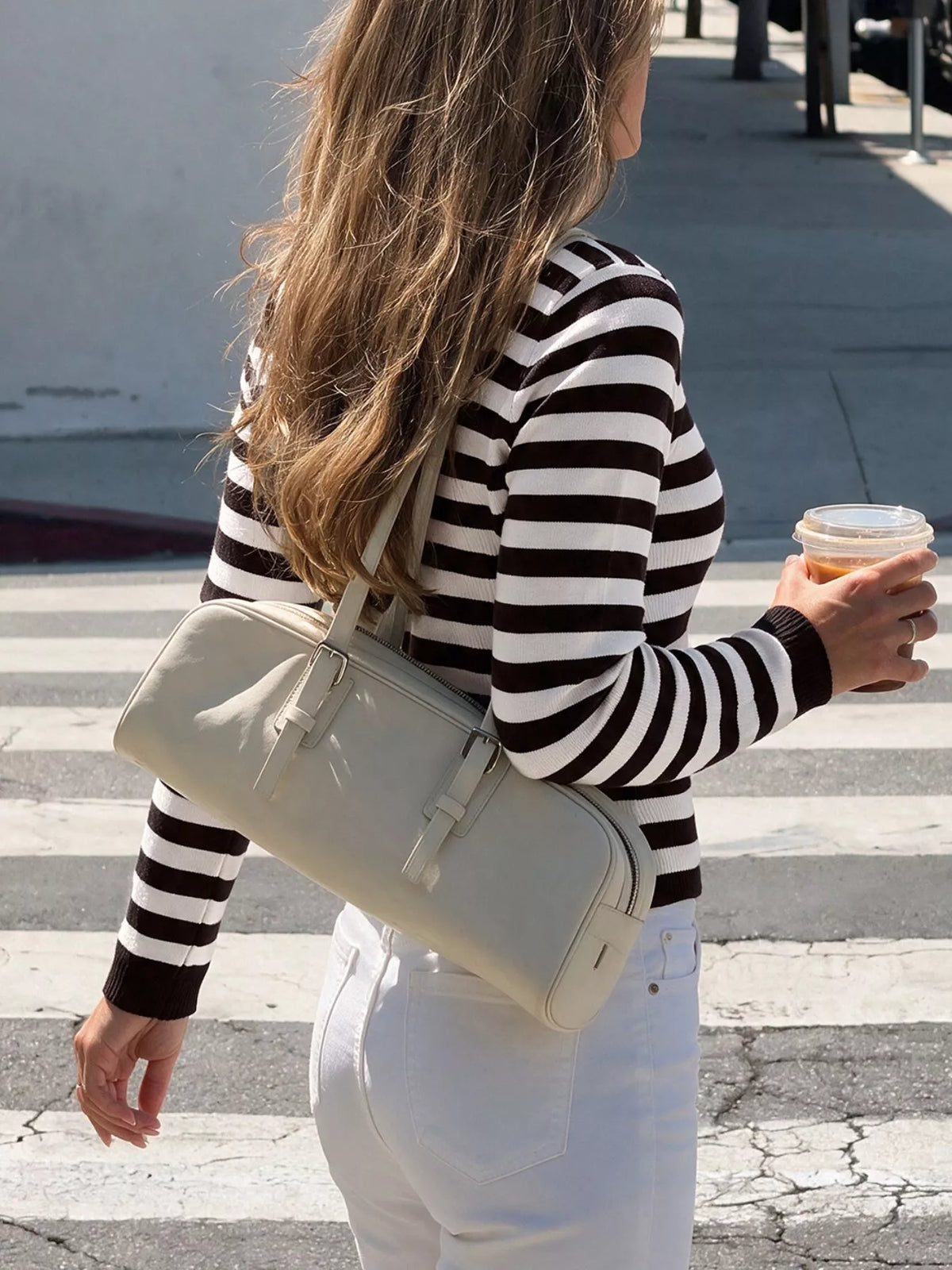 Striped Long Sleeve Knit Top in Black, view 3