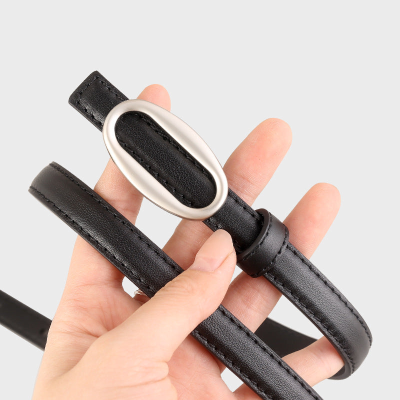 Oval Buckle Skinny Leather Belt - Lilixa.store