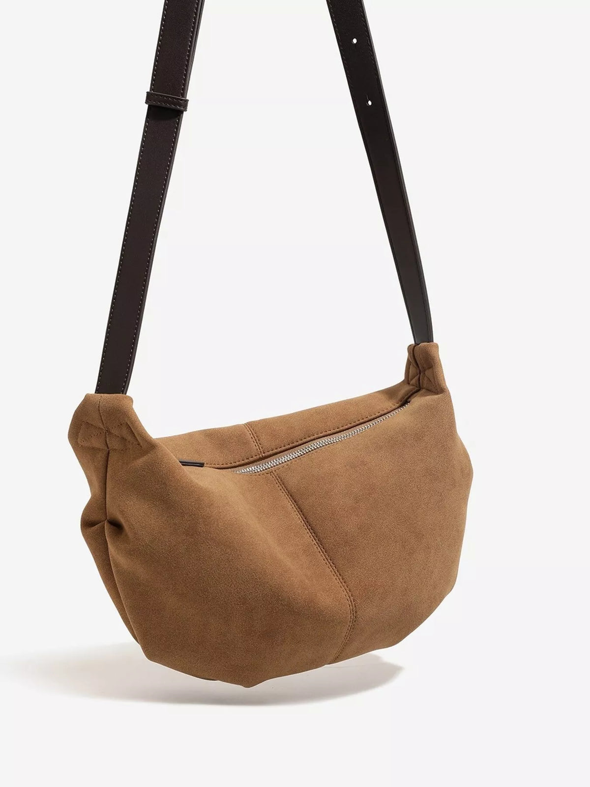 Vintage Suede Crescent Shoulder Bag with Adjustable Strap, view 4