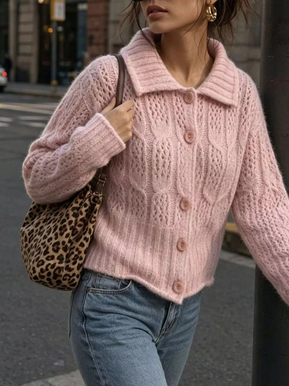 Cable-Knit Button Up Cardigan, view 2