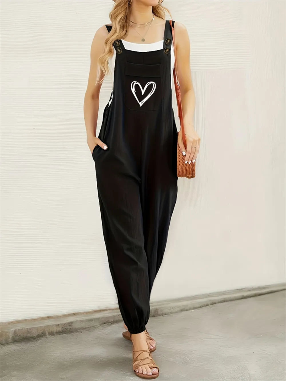 Heart Square Neck Wide Strap Overalls - Lilixa.store