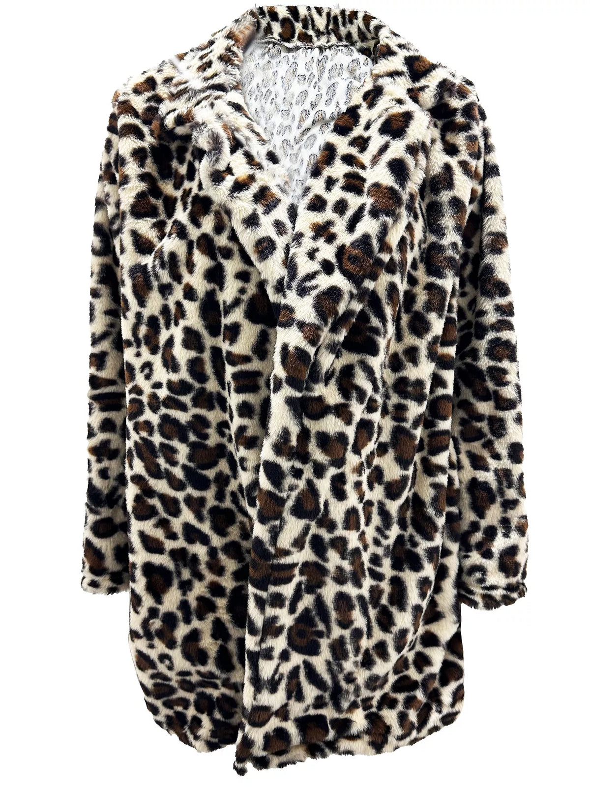 Full Size Leopard Faux Fur Open Front Outerwear Plus Size