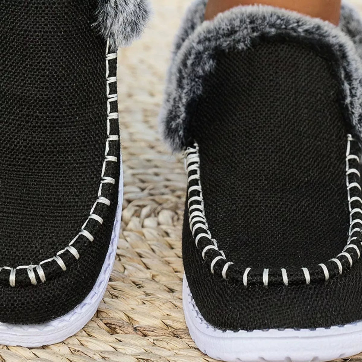 Faux Fur Lined Round Toe Shoes