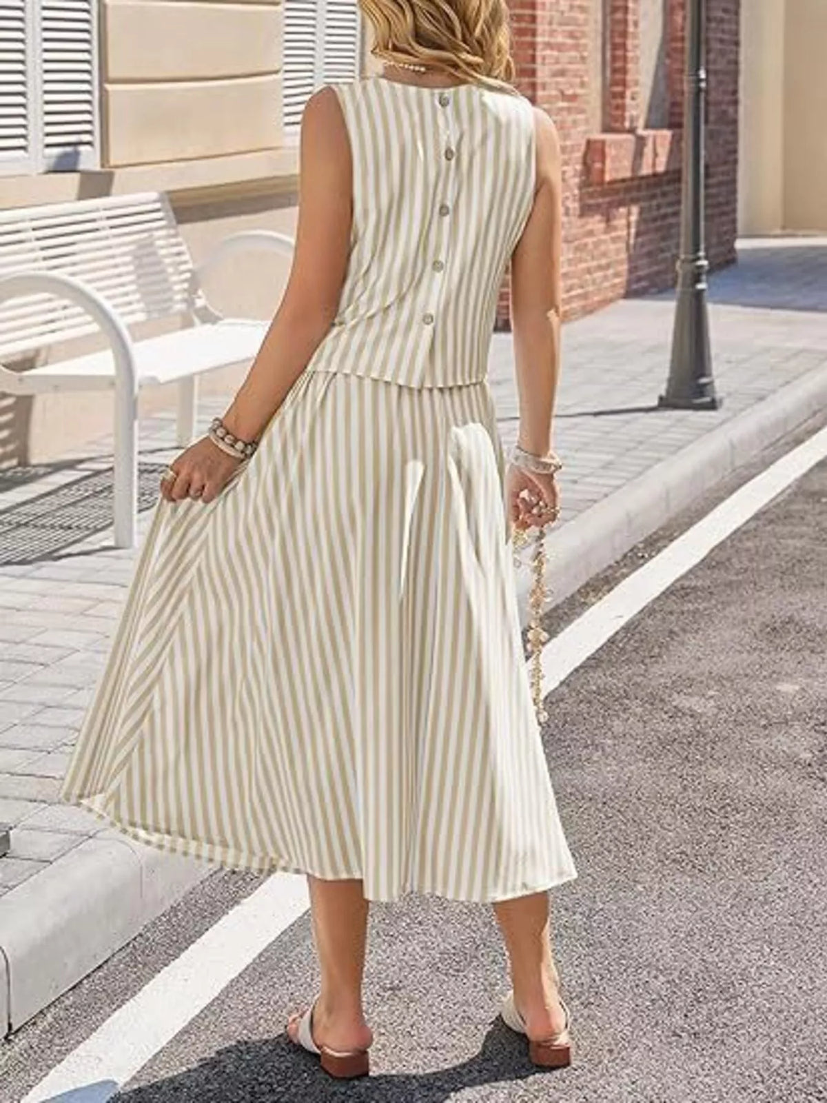 Striped Sleeveless Top and Midi Skirt Two-Piece Set, view 5