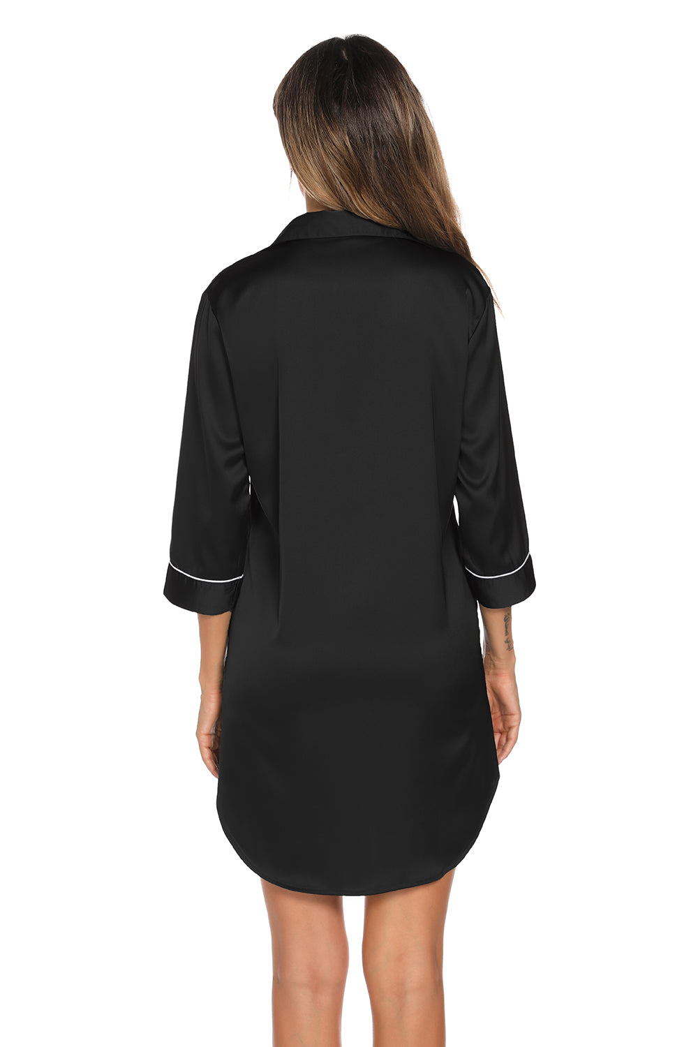 Button Up Collared Neck Night Dress with Pocket - Lilixa.store