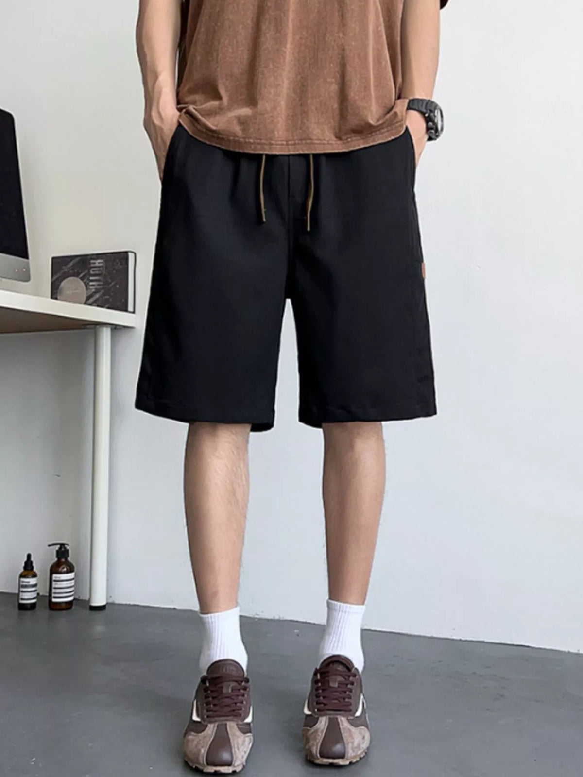 Men's Plus Size Casual Drawstring Shorts in Black