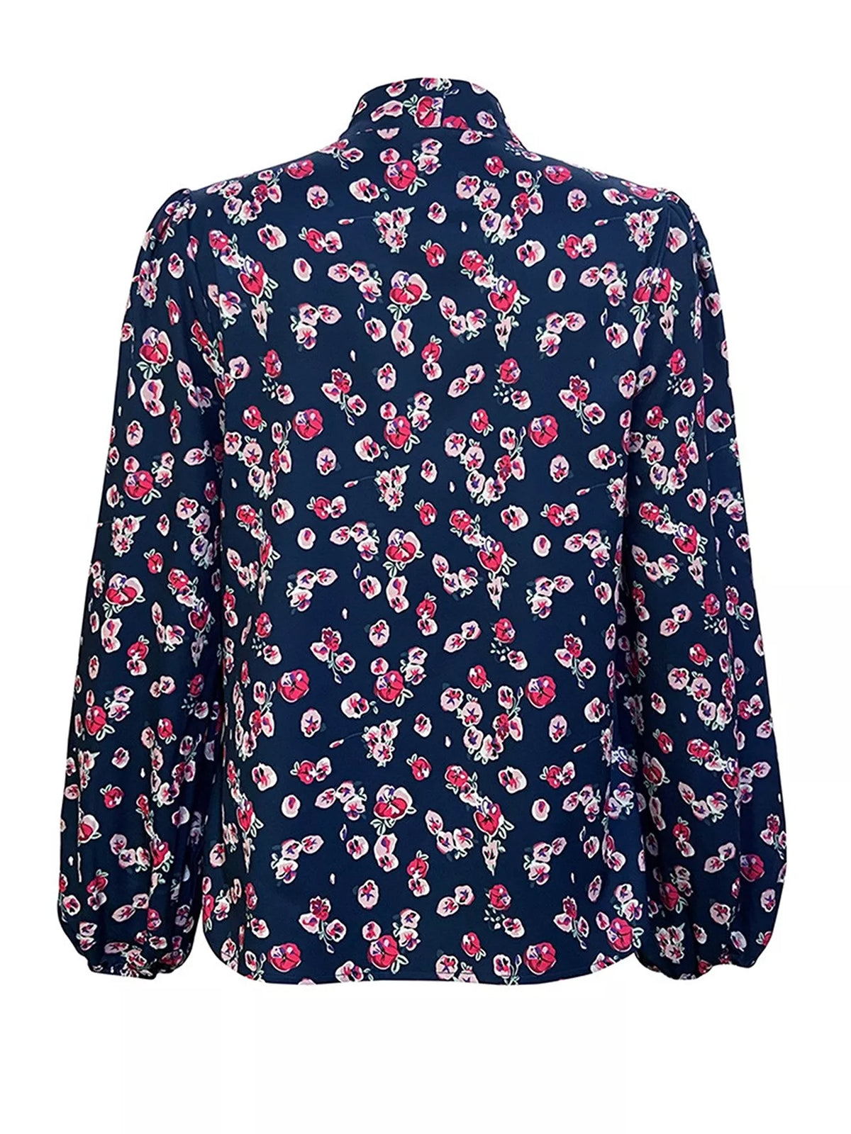 Printed Bow-Tie Neck Long Sleeve Blouse