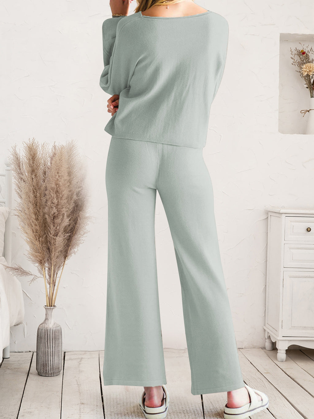 Long Sleeve Lounge Top and Drawstring Pants Set - Lilixa.store