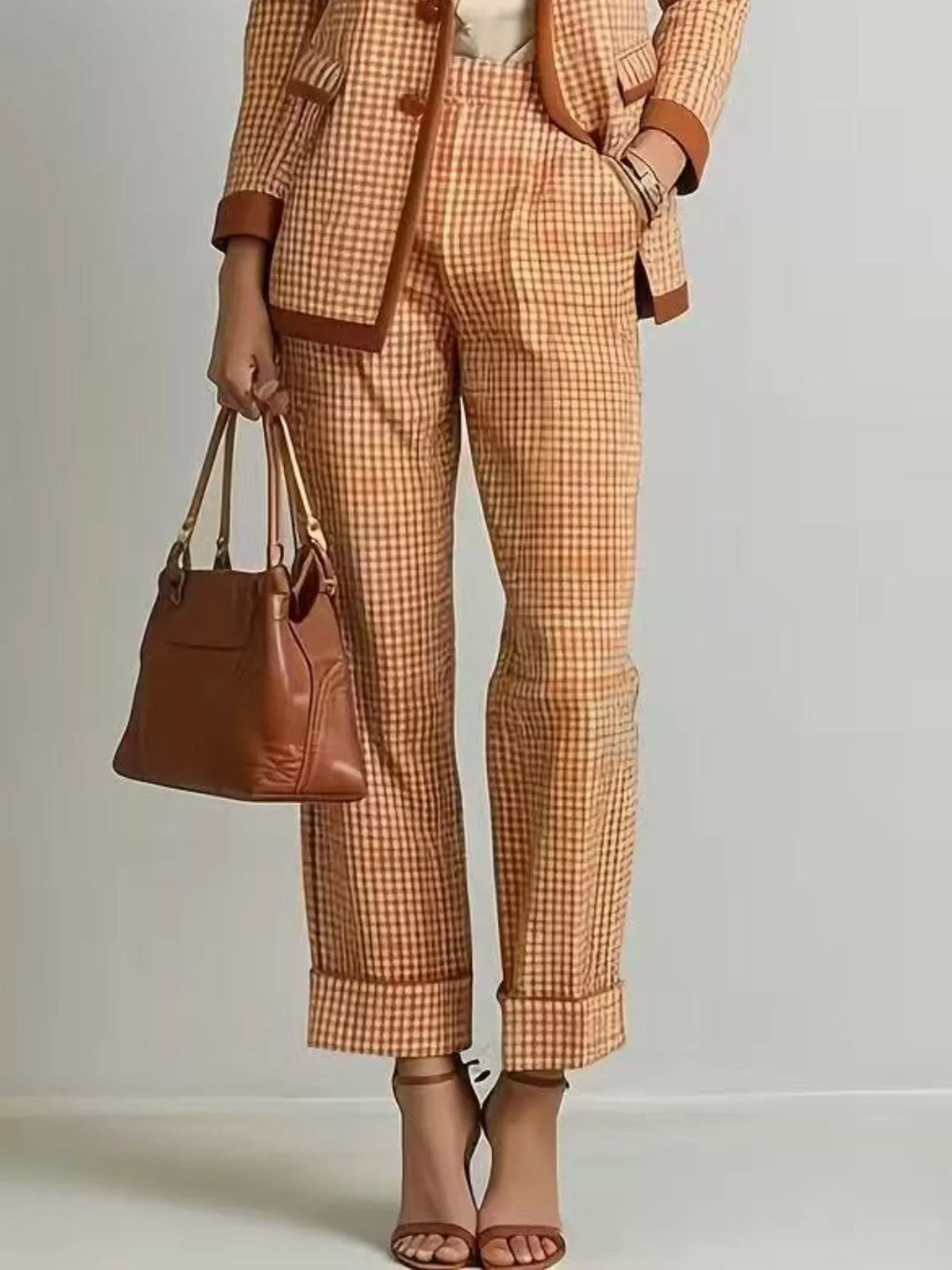 Plaid Blazer and Pants Suit Set - Lilixa.store