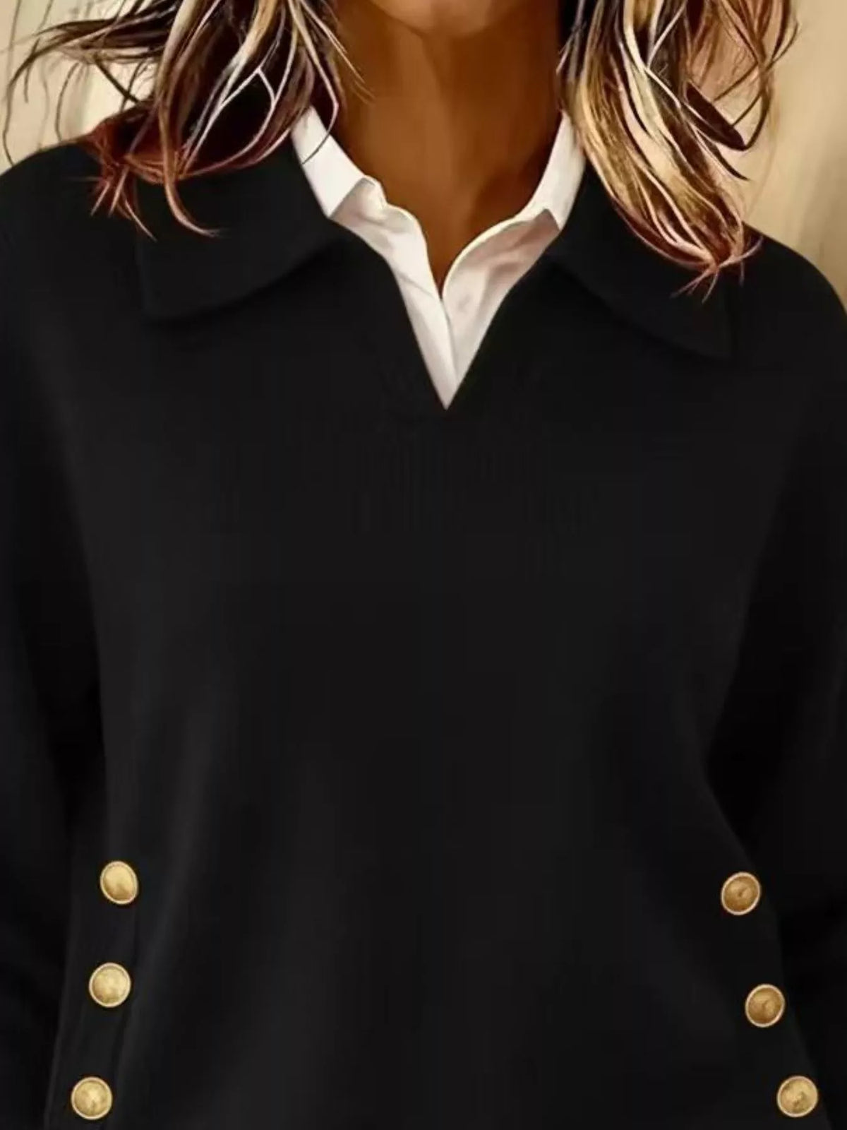 Full Size Decorative Button Dropped Shoulder Sweater Plus Size