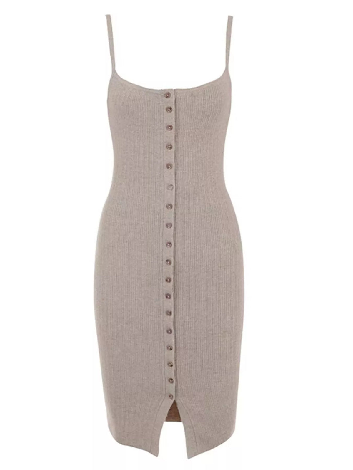 Ribbed Button-Front Bodycon Sweater Dress in Mocha, view 5