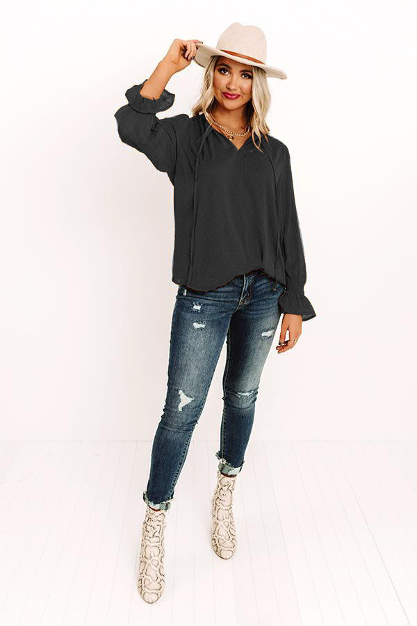 Swiss Dot Tie Neck Flounce Sleeve Blouse, view 7