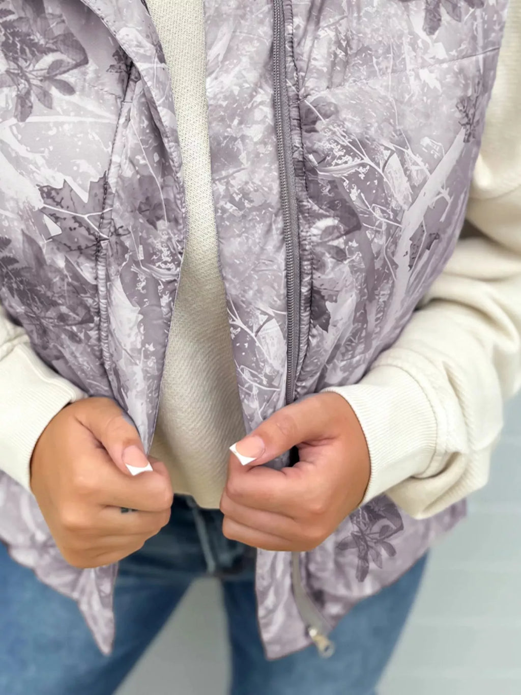 Lightweight Leaf Print Vest Coat - Lilixa.store