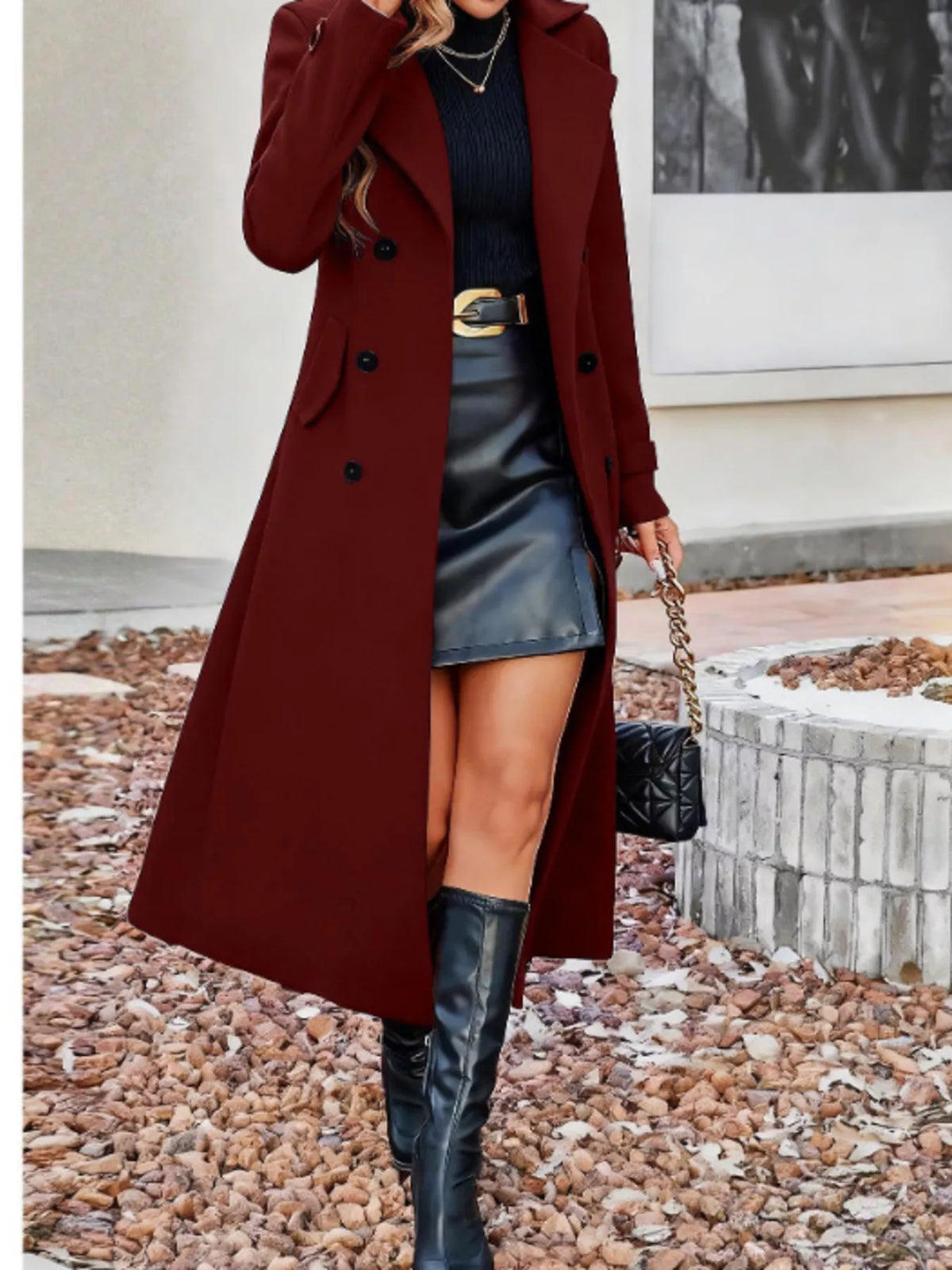 Double-Breasted Longline Coat - Lilixa.store