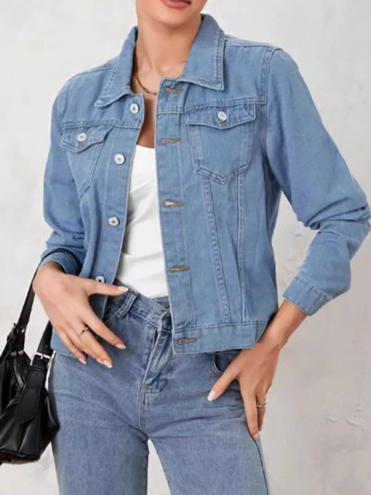 Button Up Long Sleeve Denim Jacket, view 7