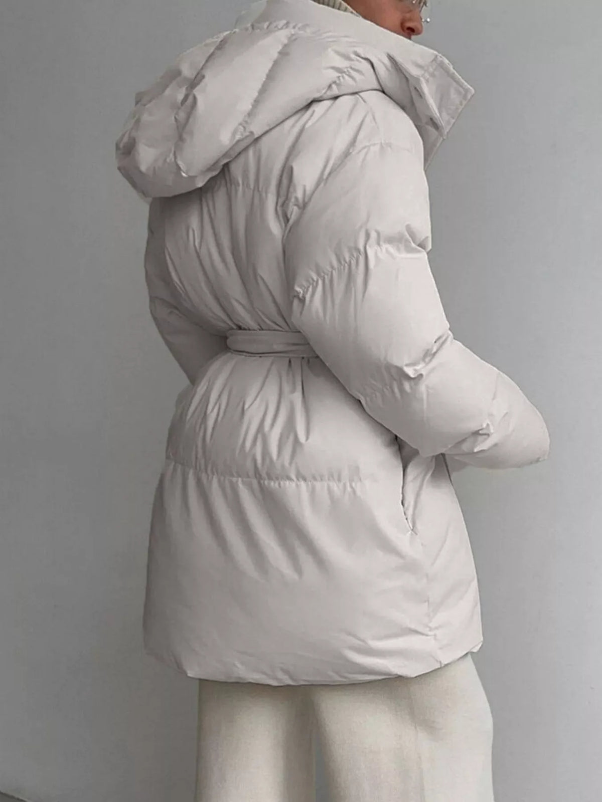 Mid-Length Thickened Hooded Winter Coat with Belted, view 10