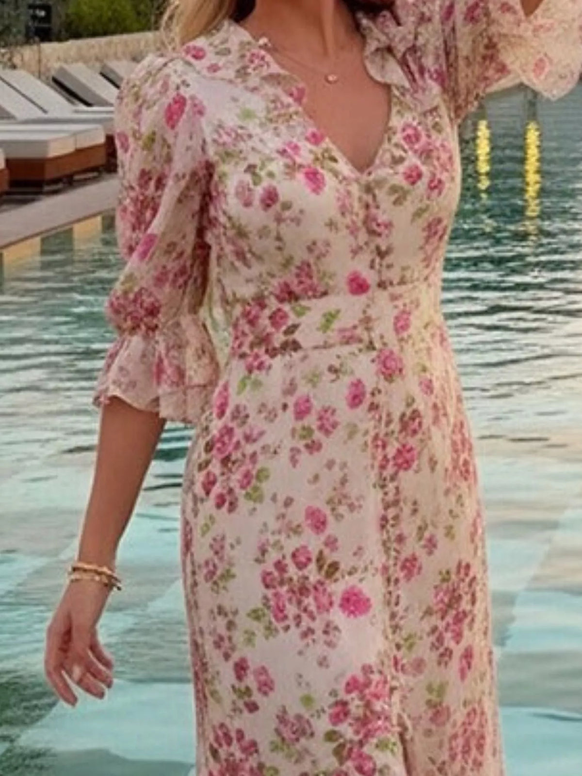 Full Size Ruffled Button Front Half Sleeve Dress Plus Size, view 3