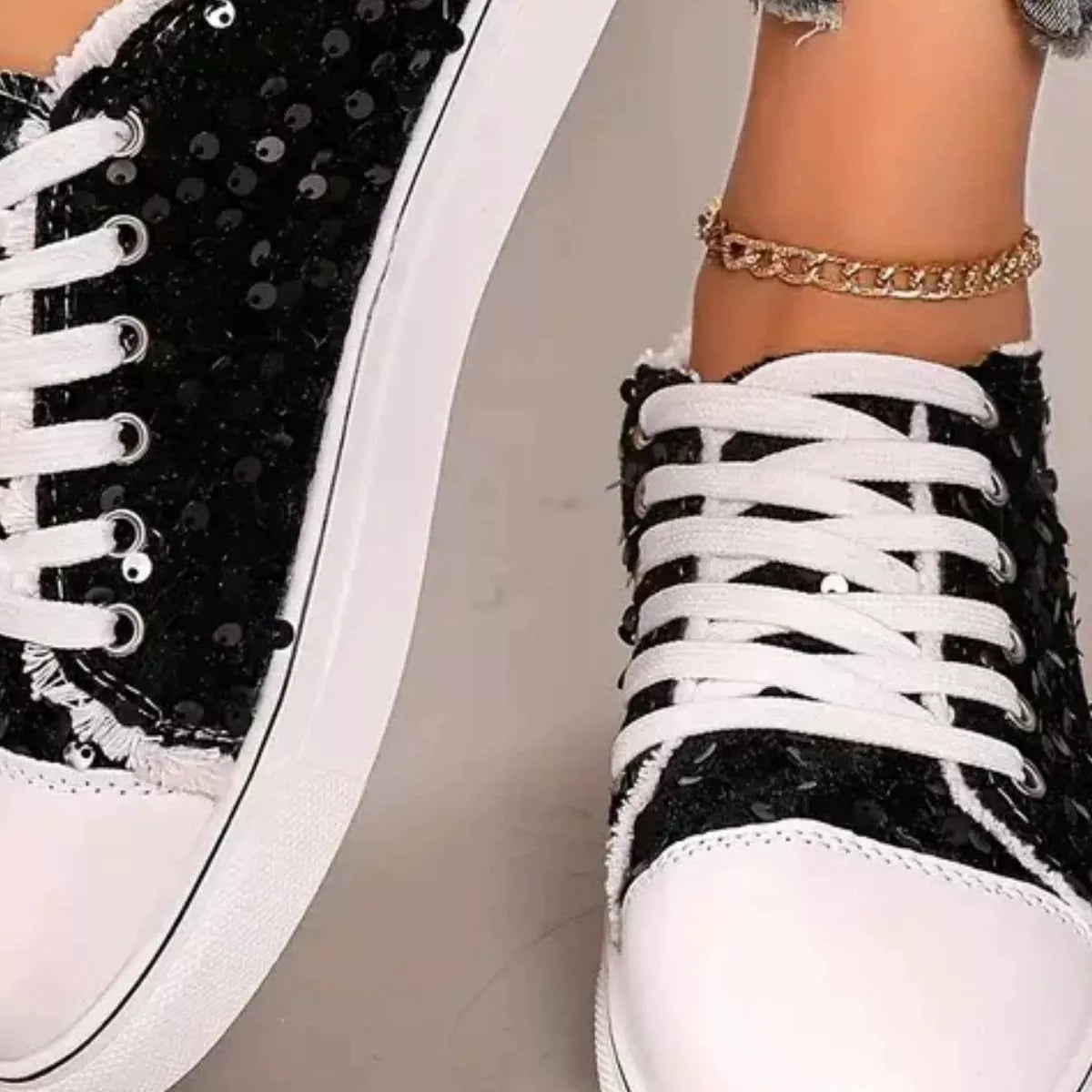 Sparkling Sequin Low-Top Sneakers - Lilixa.store