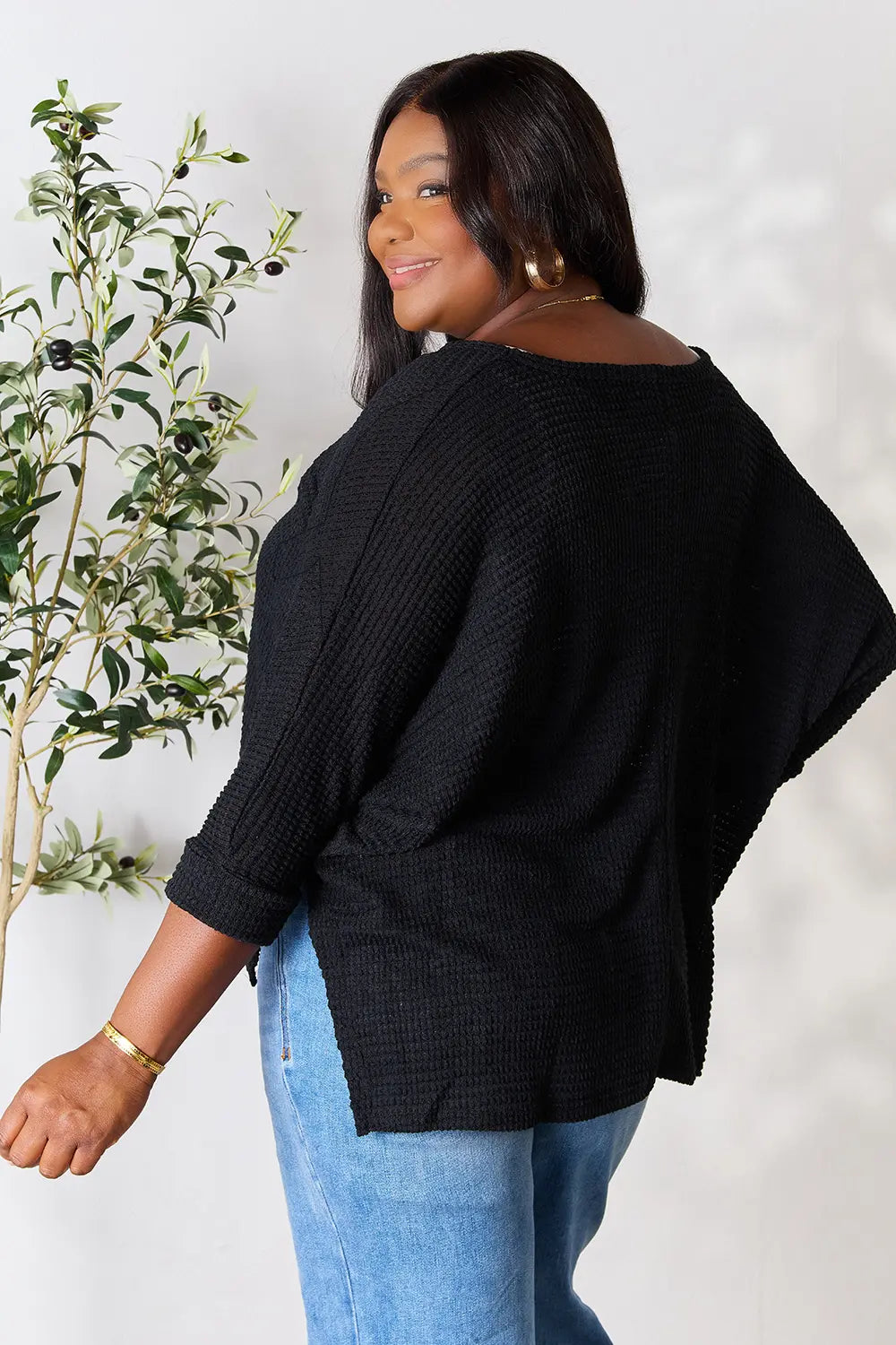 Zenana Full Size Round Neck High-Low Slit Knit Top - Lilixa.store