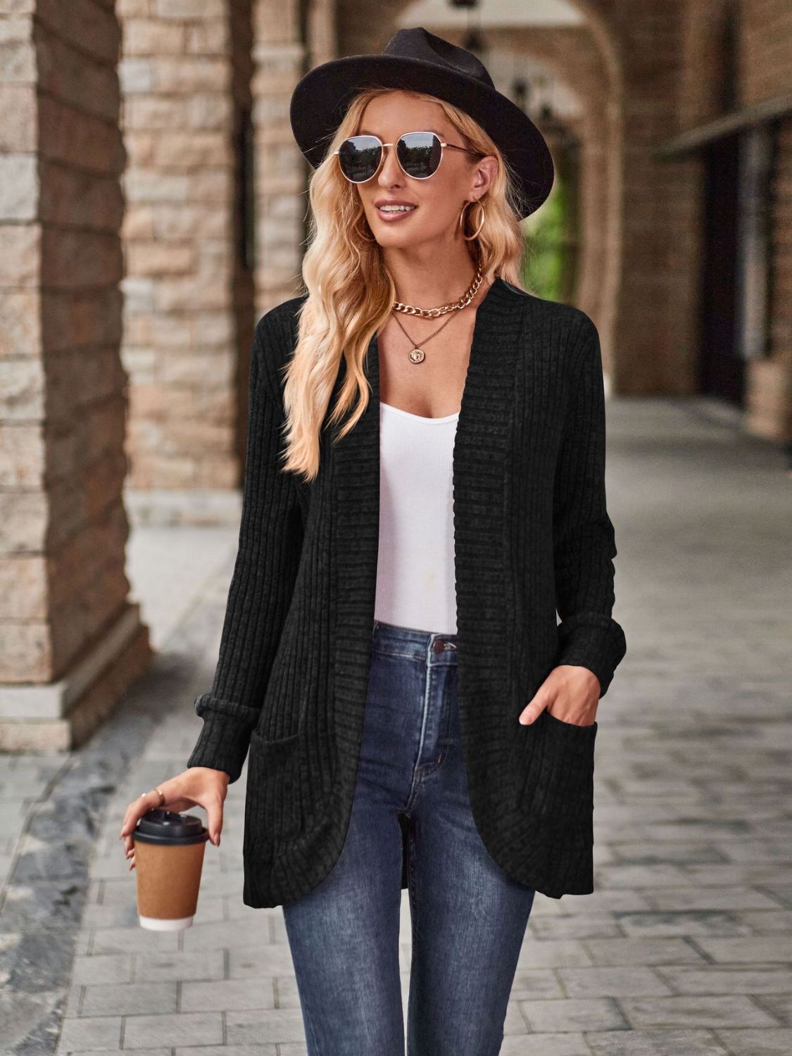 Open Front Cardigan with Pockets - Lilixa.store