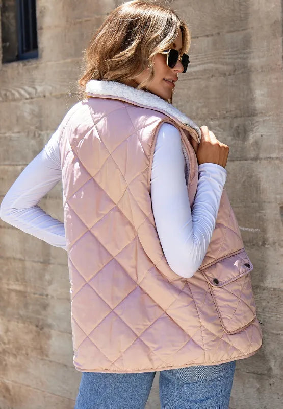 Fuzzy Zip Up Vest Coat with Pockets, view 4