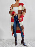 Color Block Open Front Longline Cardigan - Lilixa.store