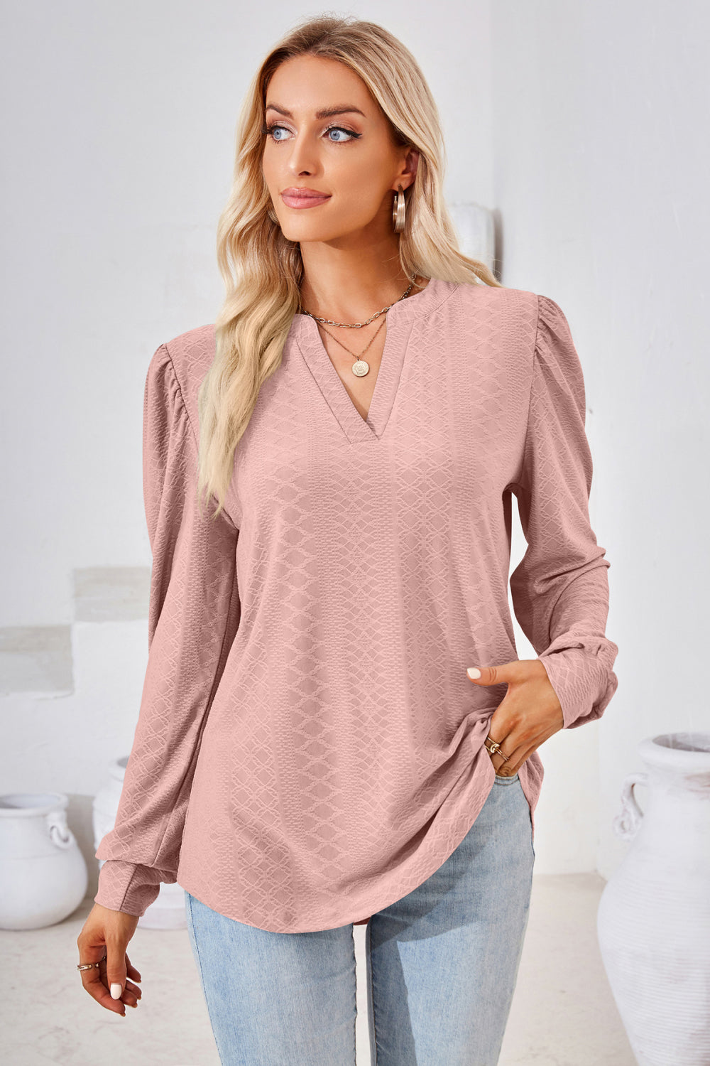 V-Neck Puff Sleeve Blouse, view 19