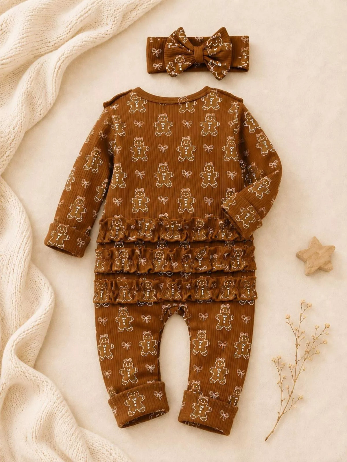 Children's Gingerbread Print Jumpsuit with Headband - Lilixa.store