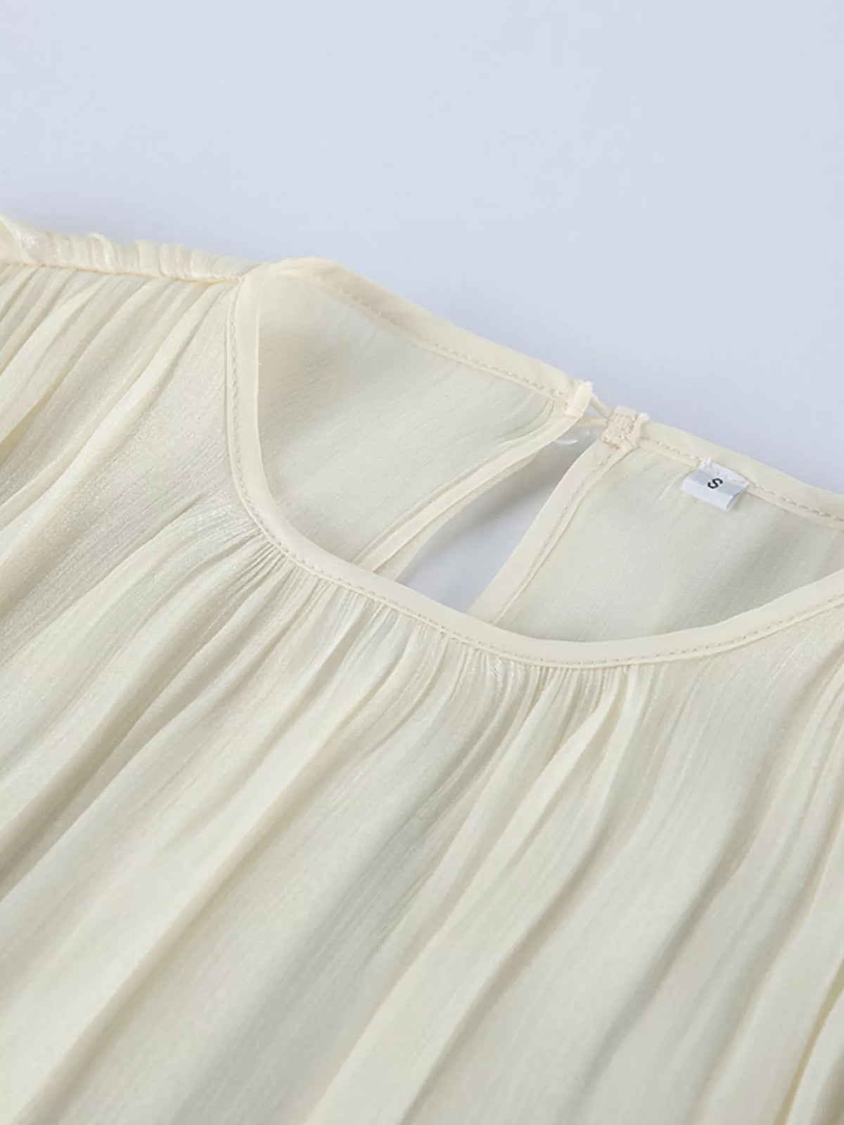 Metallic Sheen Blouse with Tie Detail in Beige, view 8