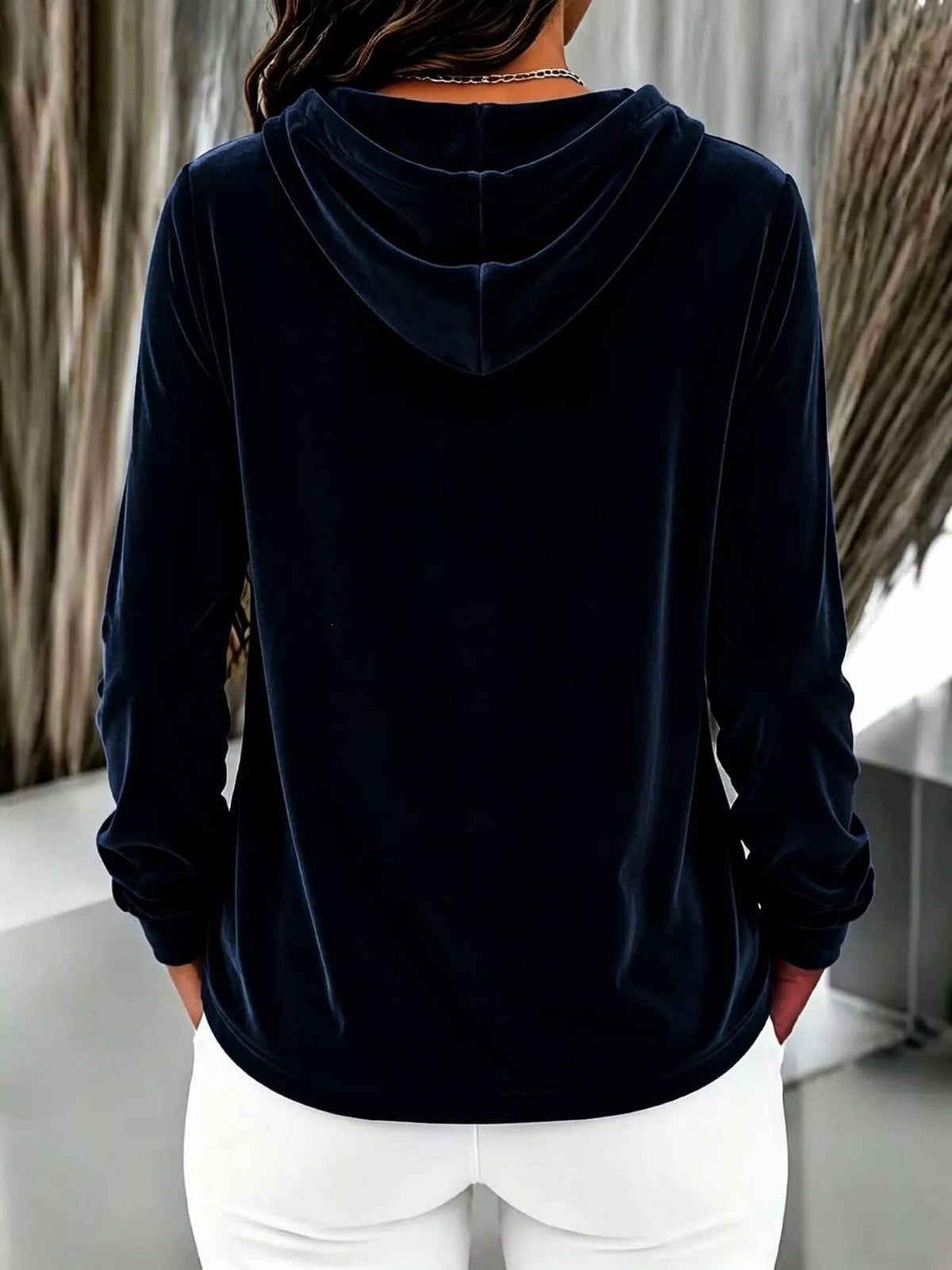 Full Size Drawstring Button Detail Hoodie Plus Size, view 6