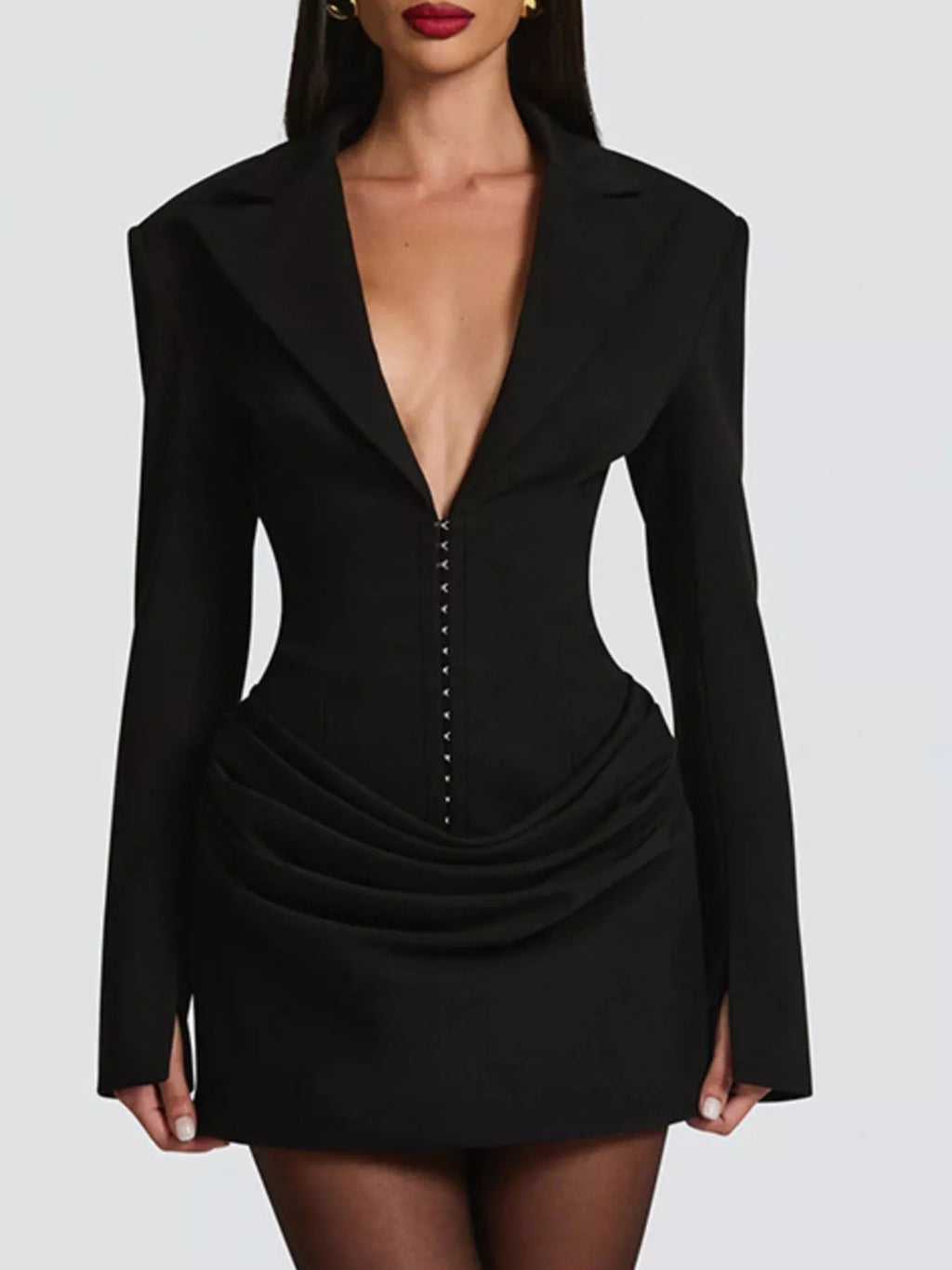 Full Size Blazer-Style Long Sleeve Mini Dress Plus Size - Lilixa.store
