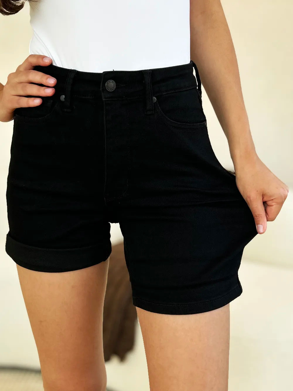 Judy Blue Full Size High Waist Tummy Control Cuffed Denim Shorts - Lilixa.store
