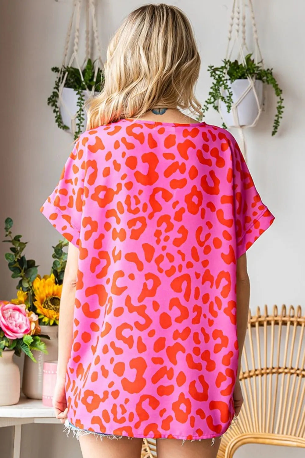 First Love Leopard V-Neck Short Sleeve Woven Top - Lilixa.store